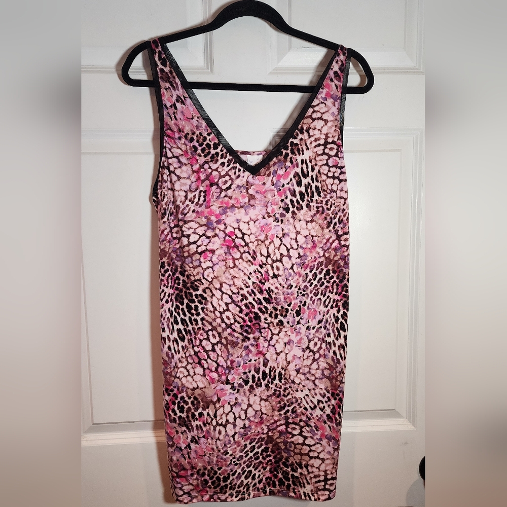 Joyspun Pink Leopard Print Sleeveless Mini Sleep Dress Large